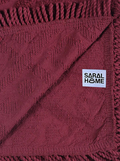 Saral Home Soft Cotton Unique Design Tufted Throw Colour Maroon