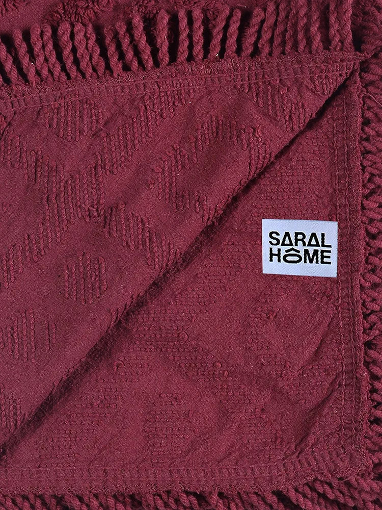 Saral Home Easy Living Soft Cotton Tufted 2 Seater Sofa Cover Throw Colour Maroon