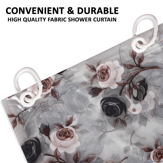 Kuber Industries Shower Curtain Bathroom Shower Curtain 8 Rings Curtain Brown Rose Transparent