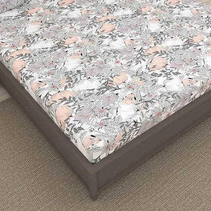 Divine Casa Double Size Bedsheet for Double Bed, 144 TC Pure Cotton Queen Size with 2 Pillow Covers Floral Colour Blush Grey