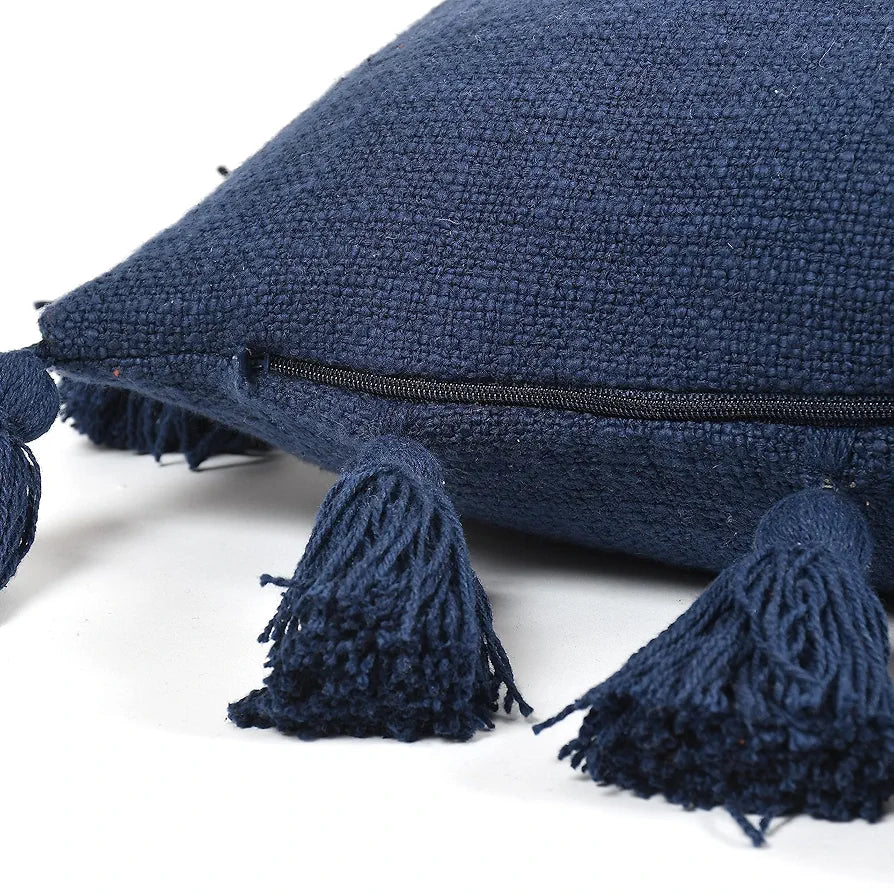 Homadorn Luxury Cotton Handmade Decorative Boho Throw Pillow Covers Colour Navy Blue