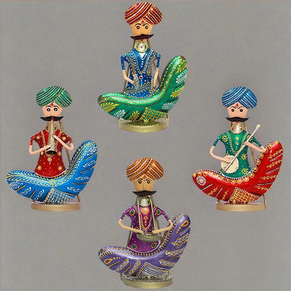 Kraftskala Rajasthani Moustache Musicians - Hand-Painted Decorative Showpiece Set of 4