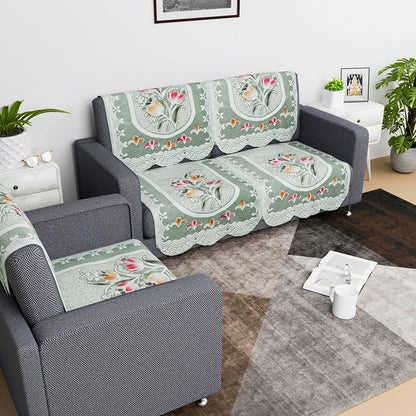 Kuber Industries Sofa Cover Net 2+1 Seater Sofa Slip Cover Set Tulip Printed Green