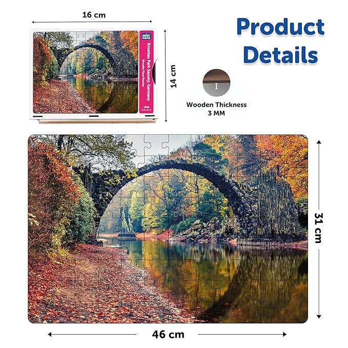 Mini Leaves 108 Piece Wooden Puzzle for Kids & Adults | Kromlau Park, Saxony Germany Jigsaw Puzzle | Fun & Challenging Kids