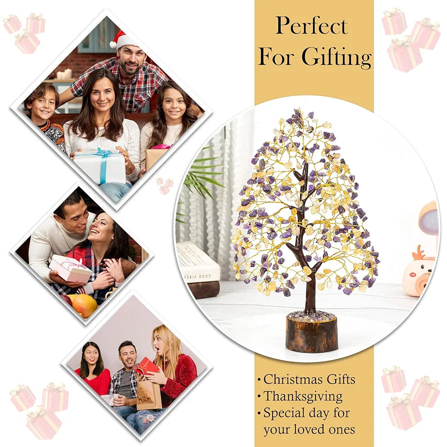 HindCraft Amethyst & Citrine Crystal Tree Golden Wire 10-12 inch