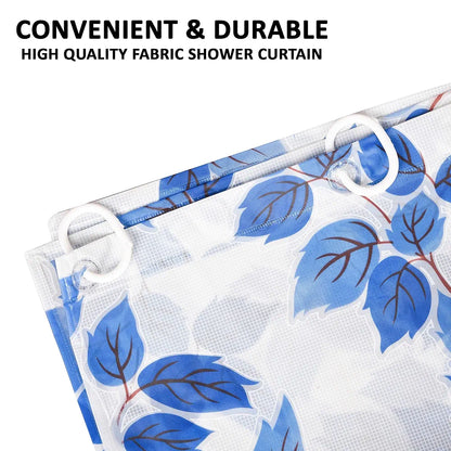 Kuber Industries Shower Curtain Bathroom Shower Curtain 8 Rings Curtain Leaf Print Blue