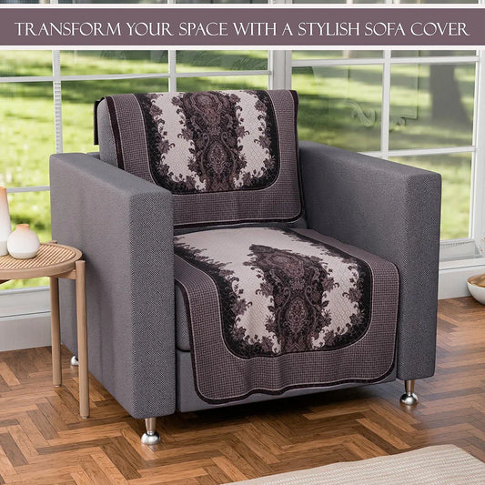 Kuber Industries 5 Seater Sofa Set Cover Net Design Sofa Slipcover Cream & Black