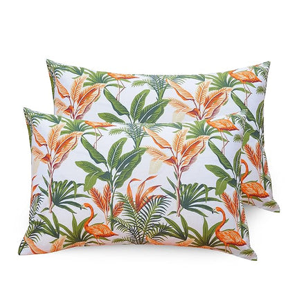 Huesland by Ahmedabad Cotton 144 TC King Size Bedsheet Cotton with 2 Pillow Covers | Stripes & Flamingos Orange & Green