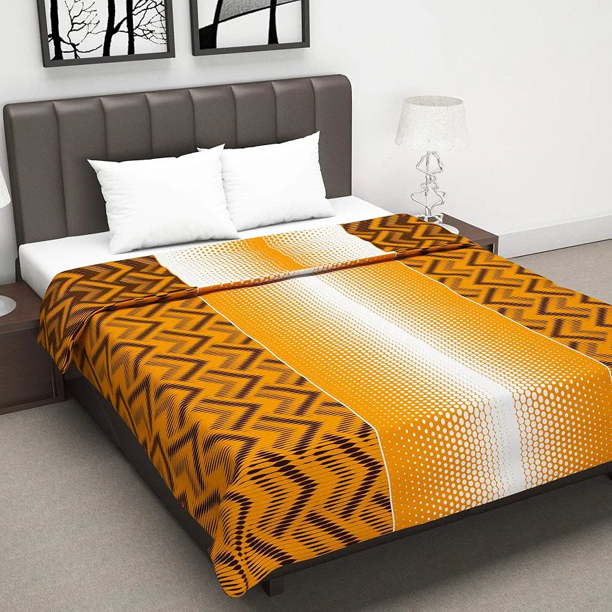 Divine Casa 120 GSM Microfiber Double Dohar Soft & Lightweight Throw Blanket Chevron Pattern Colour Orange Chevron