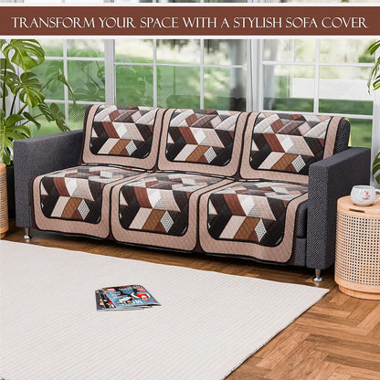 Kuber Industries Set of 6 Velvet 3 Seater Sofa Covers for Living Room Triangular-Cream & Brown