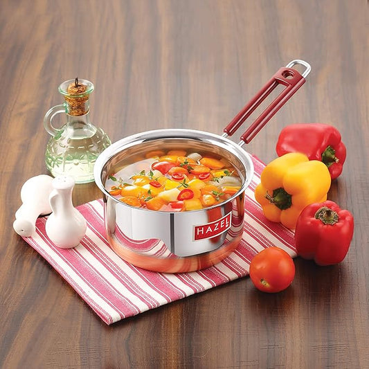 Hazel Stainless Steel Milk Saucepan Copper Bottom Tea Pan with Fixed Rubber Grip Handle 1000 Ml Silver