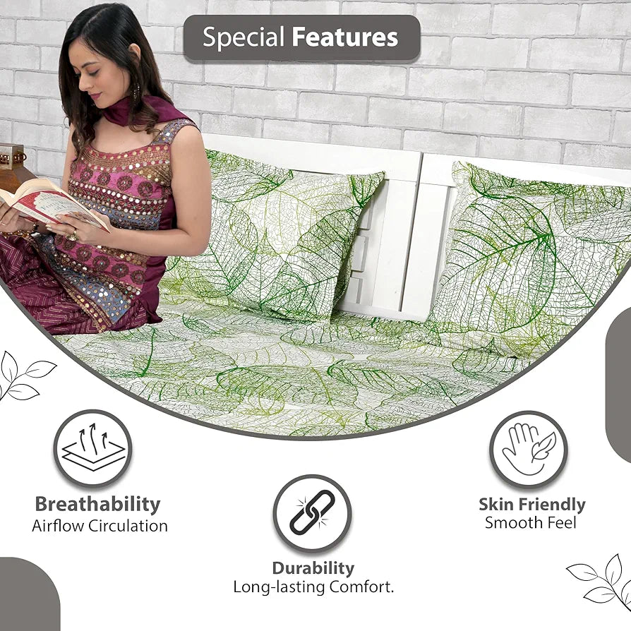 Divine Casa 144 TC 100% Cotton Bedsheet King Size Bed King Size Bedsheet with 2 Pillow Covers Colour Sage Green