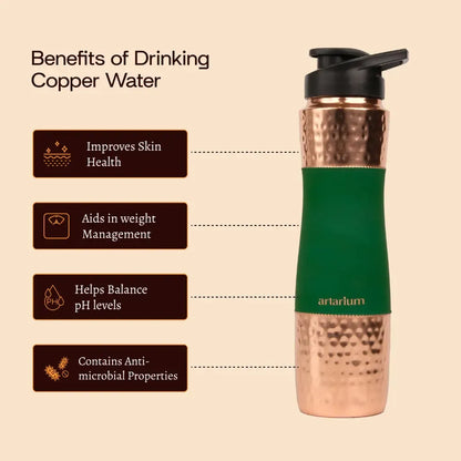 Artarium Hammered Copper Sipper Bottle with Cleaning Brush