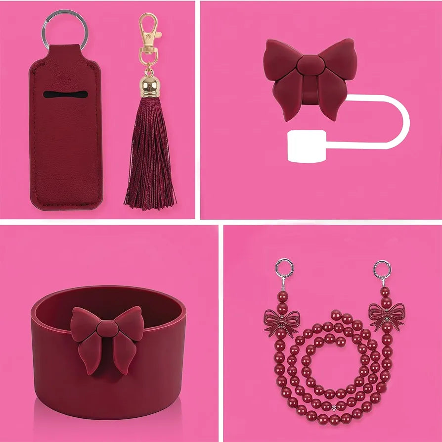 House of Quirk 6 Accessories Set Silicone Straw Cover, Cup Boot, Handle Chain, Handle Strap, Sticker 40oz & 30oz Tumbler 