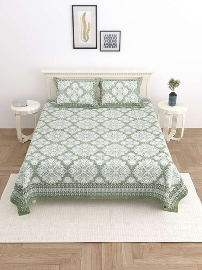 100% Pure Cotton Traditional Printed Bedsheet for Double Bed King Size Bedsheet with 2 Pillow Covers