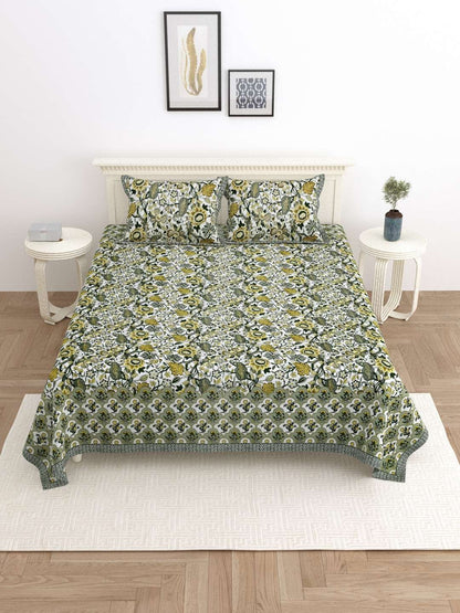 100% Pure Cotton Traditional Printed Bedsheet for Double Bed King Size Bedsheet with 2 Pillow Covers
