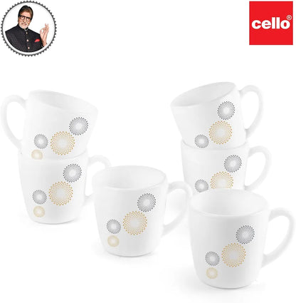 CELLO Ricca Mug 6 Pcs Set | Cups for Tea,Coffee,Espressoc| Thermal Resistant | Light Weight | Ideal Gifting Option | Crazy Dots | 100ml
