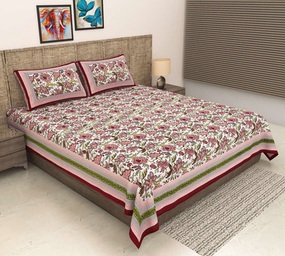 100% Pure Cotton Traditional Printed Bedsheet for Double Bed King Size Bedsheet with 2 Pillow Covers