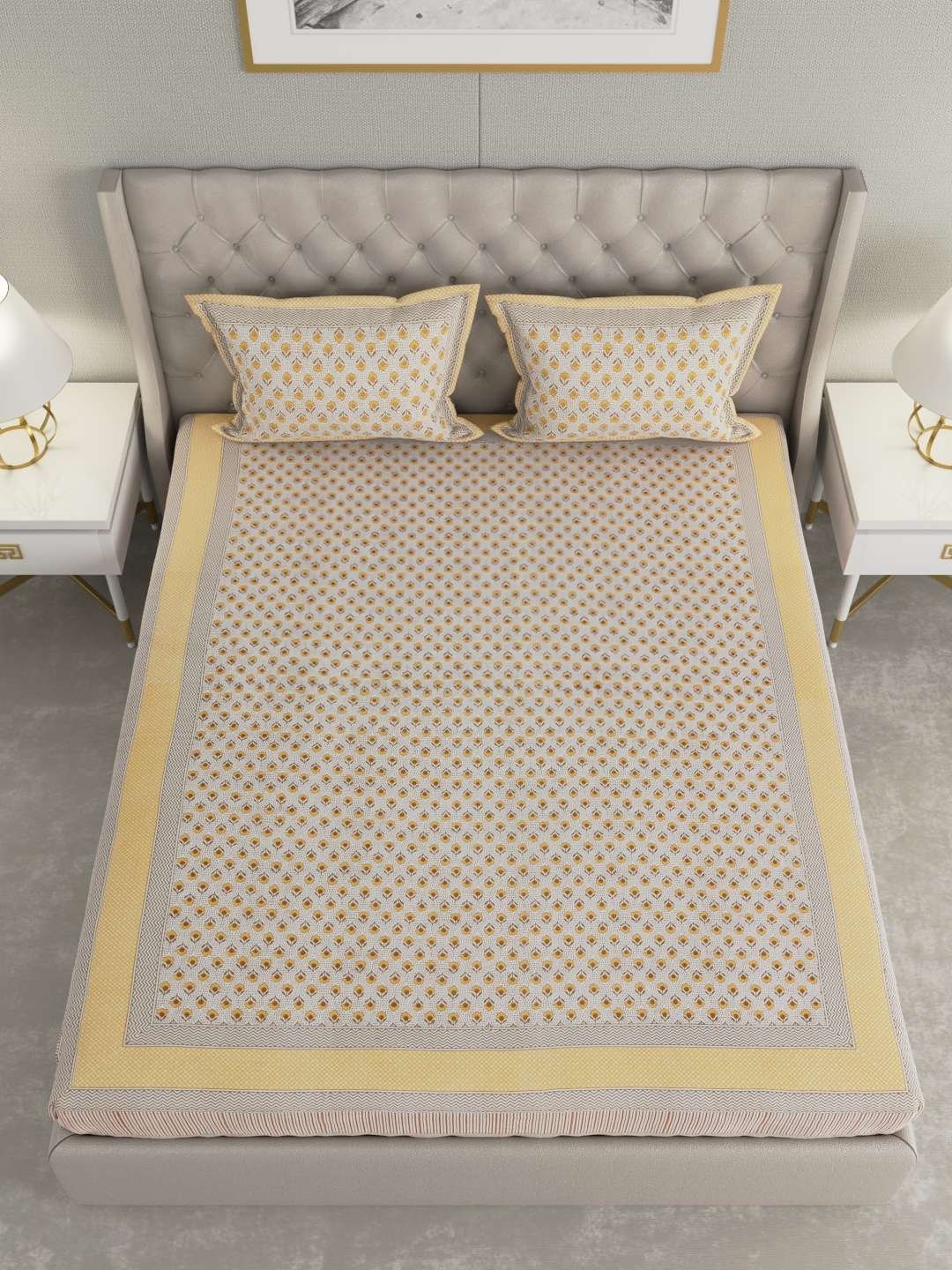100% Pure Cotton Traditional Printed Bedsheet for Double Bed King Size Bedsheet with 2 Pillow Covers