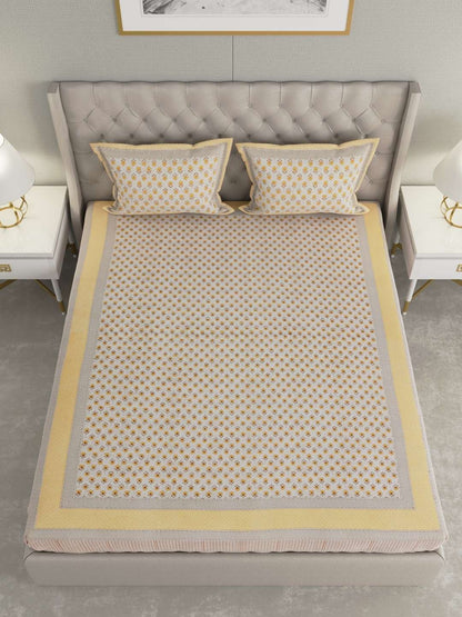 100% Pure Cotton Traditional Printed Bedsheet for Double Bed King Size Bedsheet with 2 Pillow Covers