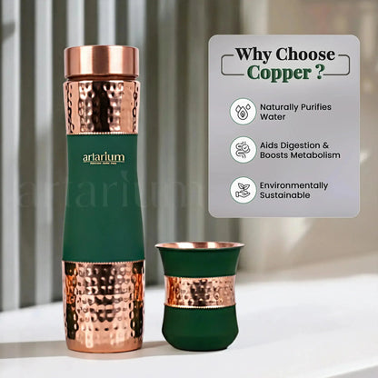 Artarium Hammered Copper Bottle with Copper Cups Gift Set