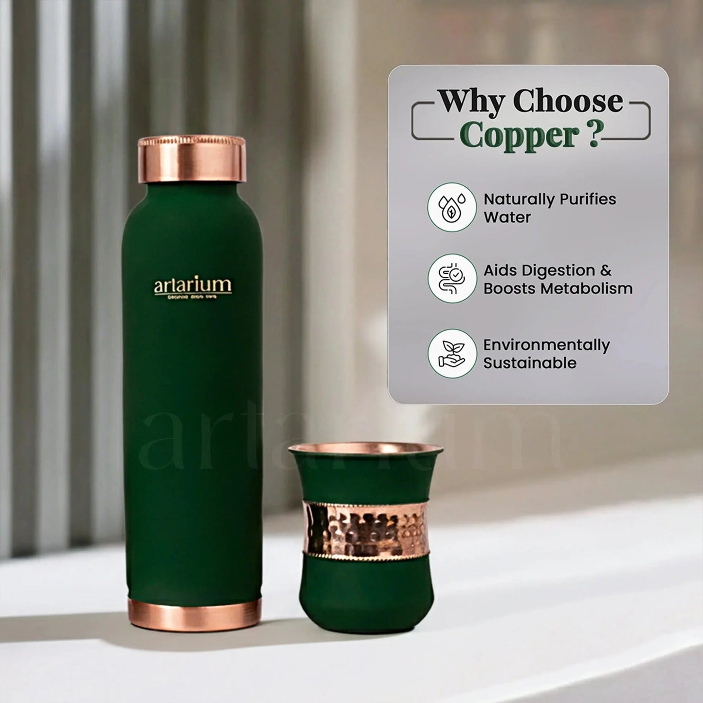 Artarium Copper Bottle with Copper Cups Gift Combo