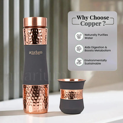 Artarium Hammered Copper Bottle with Copper Cups Gift Set