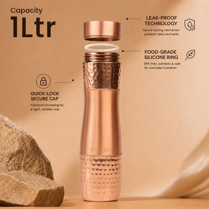 Artarium Hammered Copper Sipper Bottle Complete Kit with Cups and Straw