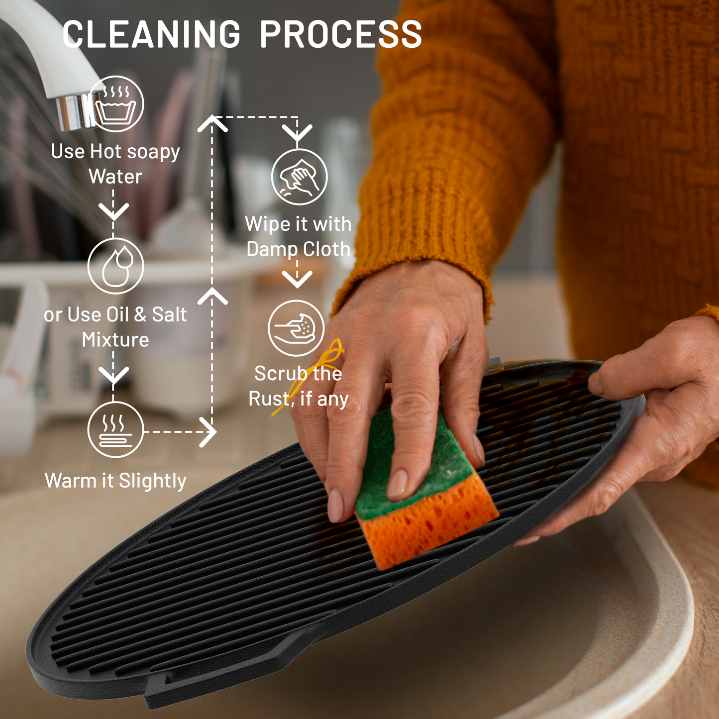 Esspy Pre-Seasoned Cast Iron 2 in 1 Grill and Griddle Pan & Dosa Tawa | Iron Cookware for Kitchen | Roti Tawa | Cast Iron Grill Pan | Iron Tava Big Size
