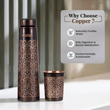 Artarium Antique Etching Copper Bottle with Copper Cups Set