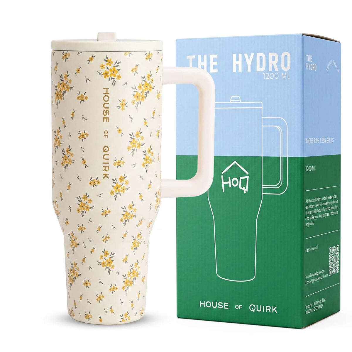 House of Quirk 1200ML Tumbler with Handle & Simple Flip Straw - Avocado