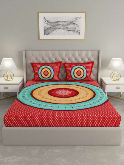 100% Pure Cotton Traditional Printed Bedsheet for Double Bed King Size Bedsheet with 2 Pillow Covers