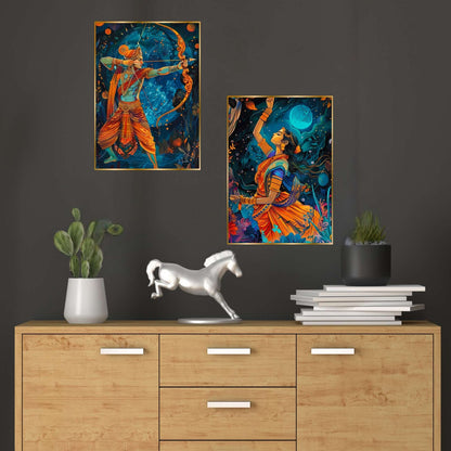 Set of Two Wall Paintings for Wall Dacoration Golden Framed Wall Paintings for Living Room & Bedroom Wall Art for Home Decoration & Office Wall Décor (14×11 inch CH-GD2-4)