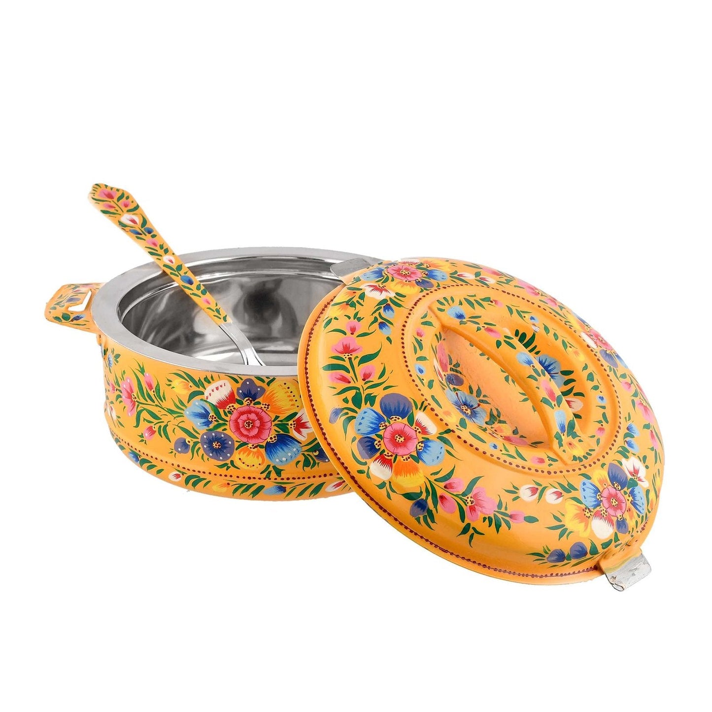 Premium Hand-Painted Yellow Aluminium Hot Case Casserole with Floral Design