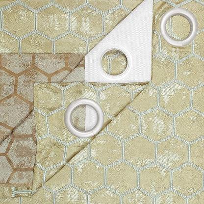Story@Home Hexagon Hive Door Curtains 7 feet Long Cream Colour Semi-Sheer Geometric Design