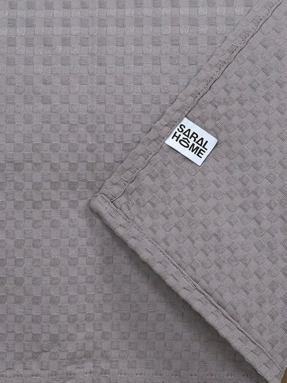 Saral Home Grey 100% Cotton Unique Waffle Design Throw/Sofacover Colour Grey