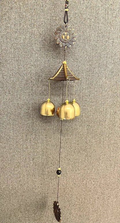 Chime for Home Positive Vibes 3 Brass Bells Hanging Wind Chime Golden
