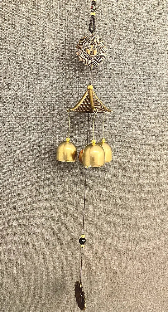 WS Wind Chime for Home Positive Vibes 3 Brass Bells Hanging Wind Chime Golden