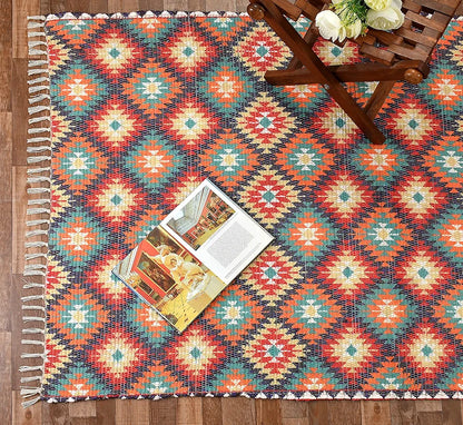 Homadorn Handmade Sustainable Printed Modern Dhurrie/Rugs/Carpet Colour Green