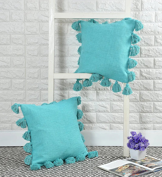 Homadorn Luxury Cotton Handmade Decorative Boho Throw Pillow Covers Colour Turquoise