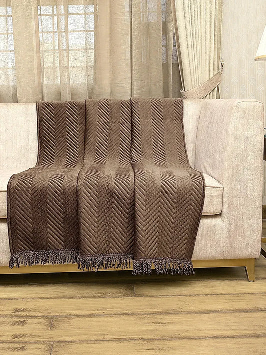 Saral Home Easy Living Velvet Chevron Sofa Throw Brown
