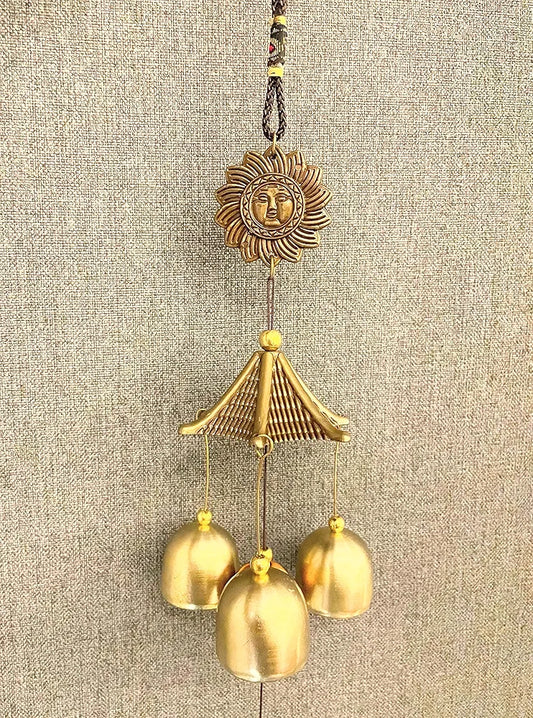 Chime for Home Positive Vibes 3 Brass Bells Hanging Wind Chime Golden