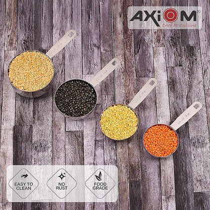 Axiom Measuring Set of 8 pcs Stainless Steel 4 Stackable Measuring Cups and 4 Stackable Measuring Spoons