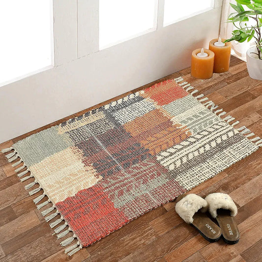 HomadornHandmade Sustainable Printed Modern Dhurrie/Rugs/Carpet Colour Multicolor 020