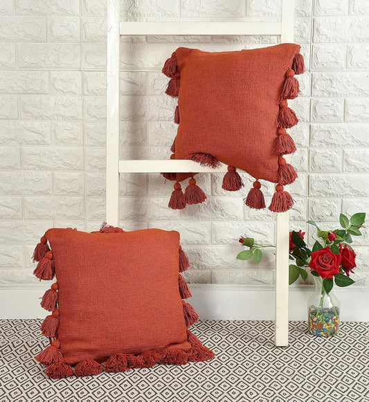 Homadorn Luxury Cotton Handmade Decorative Boho Throw Pillow Covers Colour Rust