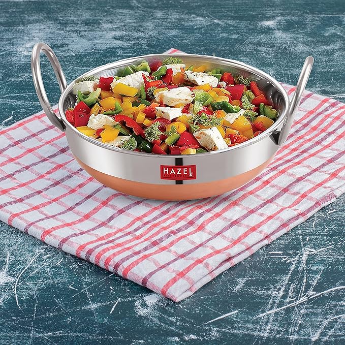 Hazel Stainless Steel Kadai with Copper Bottom 1.5 litres Steel Kadai