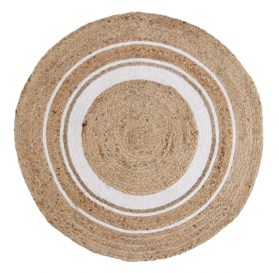 Sashaa World Indian Handmade Braided Jute Round Rugs for Home Décor Colour Beige white