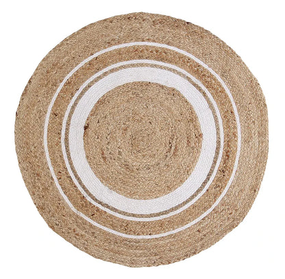 Sashaa World Indian Handmade Braided Jute Round Rugs for Home Décor Colour Beige white