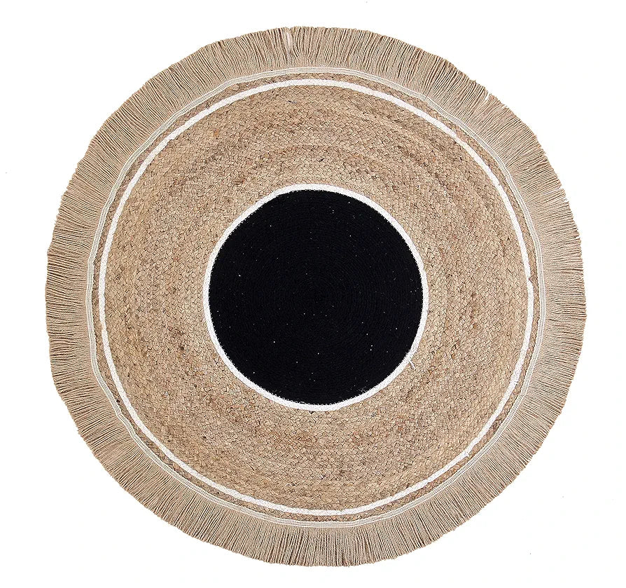 Sashaa World JuteRugs Indian Handmade Braided Round Carpet Colour Natural & Beige