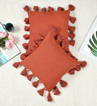Homadorn Luxury Cotton Handmade Decorative Boho Throw Pillow Covers Colour Rust